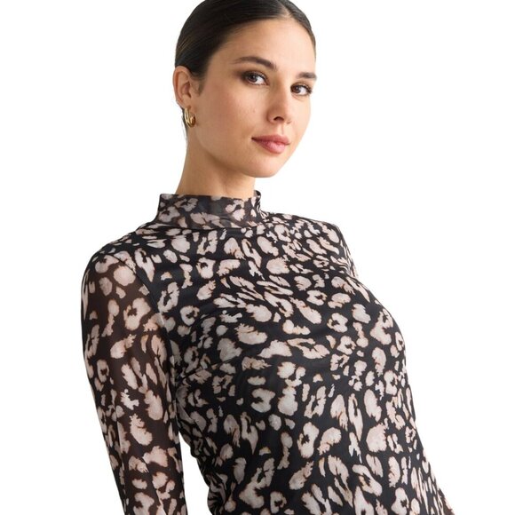 W5 Anthropologie Leopard Print Mock Neck Mesh Blouse Top Women's Large Career - Picture 1 of 12